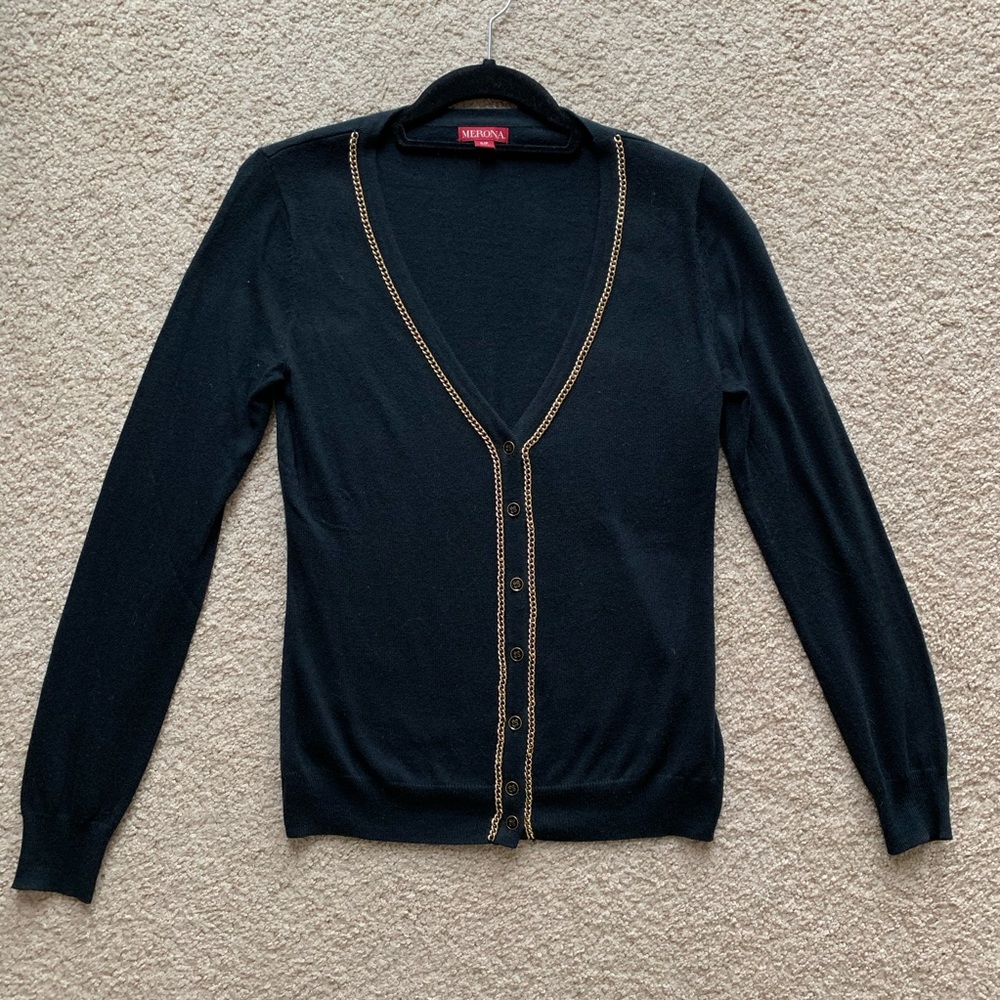 Merona Black &Gold Chain Embellished Cardigan